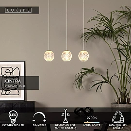 CINTRA pendant light LED 3x4.7 W 2700 K 48 cm transparent (Lucide)