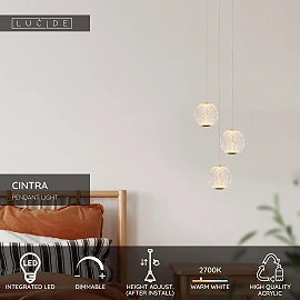 CINTRA pendant light LED 3x4.7 W 2700 K Ø25 cm transparent (Lucide)