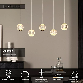 CINTRA pendant light LED 5x4.7 W 2700 K 84 cm transparent (Lucide)