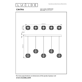 CINTRA pendant light LED 5x4.7 W 2700 K 84 cm transparent (Lucide)