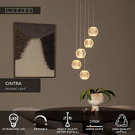 CINTRA pendant light LED 5x4.7 W 2700 K Ø32 cm transparent (Lucide)