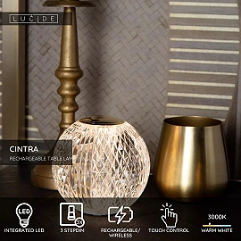 CINTRA rechargeable table lamp LED 1x1.5 W 3000 K Ø9 cm transparent (Lucide)