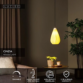 CINZIA Pendant light Ø18,3 cm E27 white (Lucide)