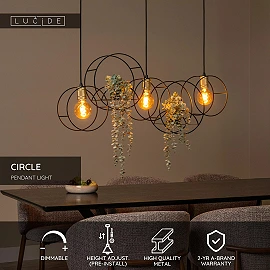 CIRCLE pendant light 104 cm 3 x E27 black (Lucide)