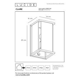 CLAIRE outdoor wall light 1xE27 with motion sensor Anthracite (Lucide)