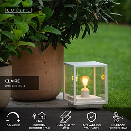 CLAIRE outdoor bollard 1xE27 White (Lucide)