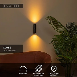 CLUBS wall spotlight 2xGU10 black (Lucide)