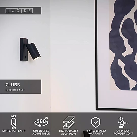 CLUBS bedside wall light 1xGU10 black (Lucide)