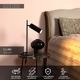 CLUBS desk lamp 1xGU10 black (Lucide)