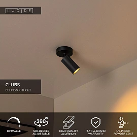 CLUBS ceiling spotlight 1xGU10 black (Lucide)