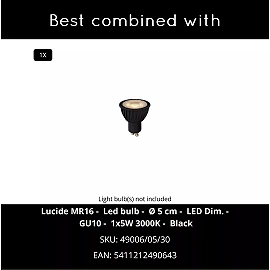 CLUBS ceiling spotlight 1xGU10 black (Lucide)