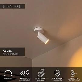 CLUBS ceiling spotlight 1xGU10 white (Lucide)