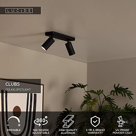 CLUBS ceiling spotlight 2xGU10 black (Lucide)