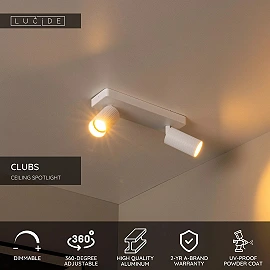 CLUBS ceiling spotlight 2xGU10 white (Lucide)