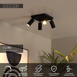 CLUBS ceiling spotlight 4xGU10 black (Lucide)