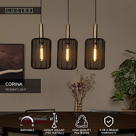 CORINA Pendant light 3xE27 black (Lucide)