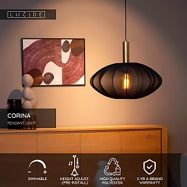 CORINA Pendant light Ø50 cm 1xE27 black (Lucide)