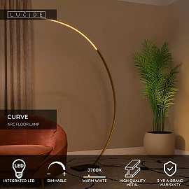 CURVE lokveida LED stāvlampa 15 W 2700K zelta/misiņa (Lucide)