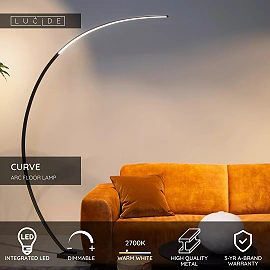 CURVE lokveida LED stāvlampa 15 W 2700K melna (Lucide)