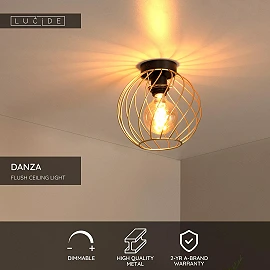 DANZA Flush ceiling light Ø25 cm 1xE27 matt gold / brass (Lucide)