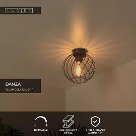 DANZA Flush ceiling light Ø25 cm 1xE27 black (Lucide)