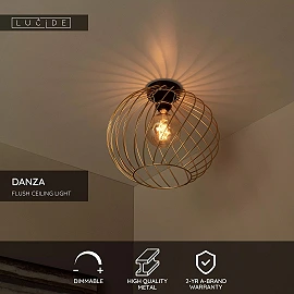 DANZA Flush ceiling light Ø40 cm 1xE27 matt gold / brass (Lucide)