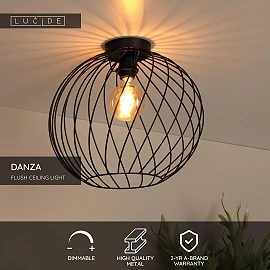 DANZA Flush ceiling light Ø40 cm 1xE27 black (Lucide)