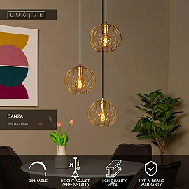 DANZA Pendant light Ø50 cm 3xE27 matt gold / brass (Lucide)