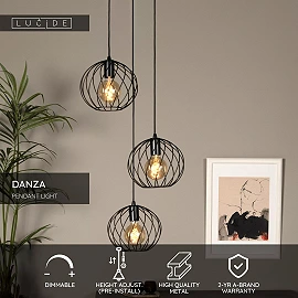 DANZA Pendant light Ø50 cm 3xE27 black (Lucide)