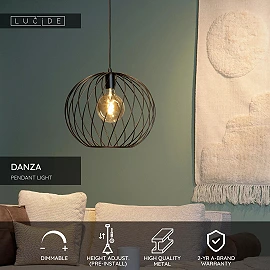 DANZA Pendant light Ø40 cm 1xE27 black (Lucide)