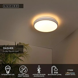 DASHER bathroom ceiling light with microwave motion sensor, integrated LED, 12 W, 700 lm, 2700 K, white (Lucide)