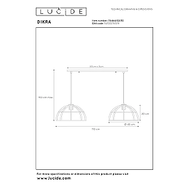 Piekarama lampa DIKRA 2xE27 60W melna (Lucide)