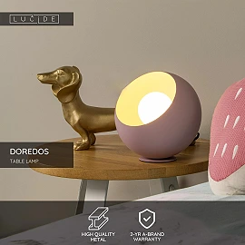 Galda lampa DOREDOS Ø20 cm 1xE27 25W rozā (Lucide)