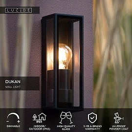 DUKAN outdoor wall light 1xE27 black (Lucide)