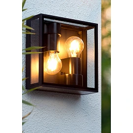 DUKAN Flush ceiling light Indoor/Outdoor 2x15W E27 IP65 Black (Lucide)