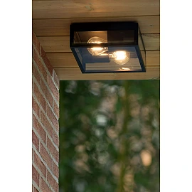 DUKAN Flush ceiling light Indoor/Outdoor 2x15W E27 IP65 Black (Lucide)