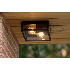 DUKAN Flush ceiling light Indoor/Outdoor 2x15W E27 IP65 Black (Lucide)