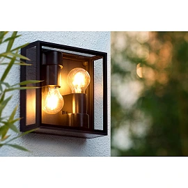 DUKAN Flush ceiling light Indoor/Outdoor 2x15W E27 IP65 Black (Lucide)