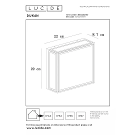 DUKAN Flush ceiling light Indoor/Outdoor 2x15W E27 IP65 Black (Lucide)