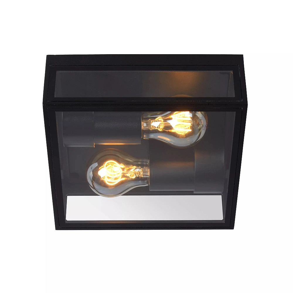 DUKAN Flush ceiling light Indoor/Outdoor 2x15W E27 IP65 Black (Lucide)