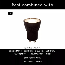 DUPLA Wall spotlight 6.2 cm x 4 cm x 6 cm GU10 (MR11) 1x3.8W Grey iron (Lucide)