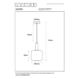 ELOISE Pendant light 1x40W E27 black (Lucide)