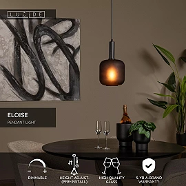 ELOISE Pendant light 1x40W E27 black (Lucide)
