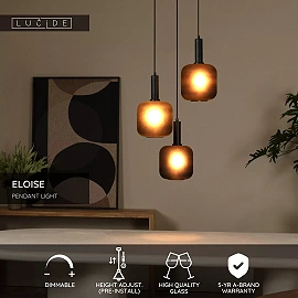 ELOISE Pendant light 3x40W E27 black (Lucide)
