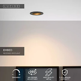 EMBED recessed spotlight 1xGU10 Black (Lucide)