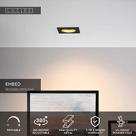 EMBED recessed spotlight 1xGU10 Black (Lucide)
