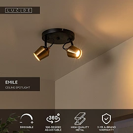 EMILE ceiling spotlight Ø20 cm 2xGU10 matt gold / brass (Lucide)