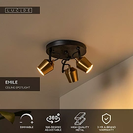 EMILE ceiling spotlight Ø23 cm 3xGU10 matt gold / brass (Lucide)