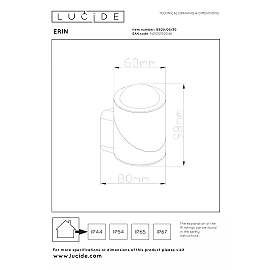 ERIN Wall spotlight Indoor/Outdoor 1x5W Integrated LED IP65 Black (Lucide)