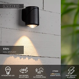 ERIN Wall spotlight Indoor/Outdoor 1x5W Integrated LED IP65 Black (Lucide)